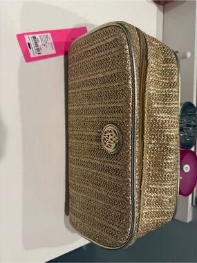 Lilly Pulitzer Berkeley Straw Pouch Bag Gold Woven Cosmetic Case new NWT